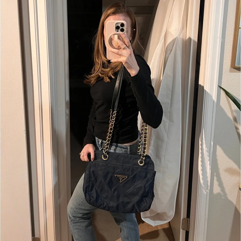 Prada Navy Blue Quilted Shoulder Bag- AUTHENTIC ✨ - Picture 2 of 13